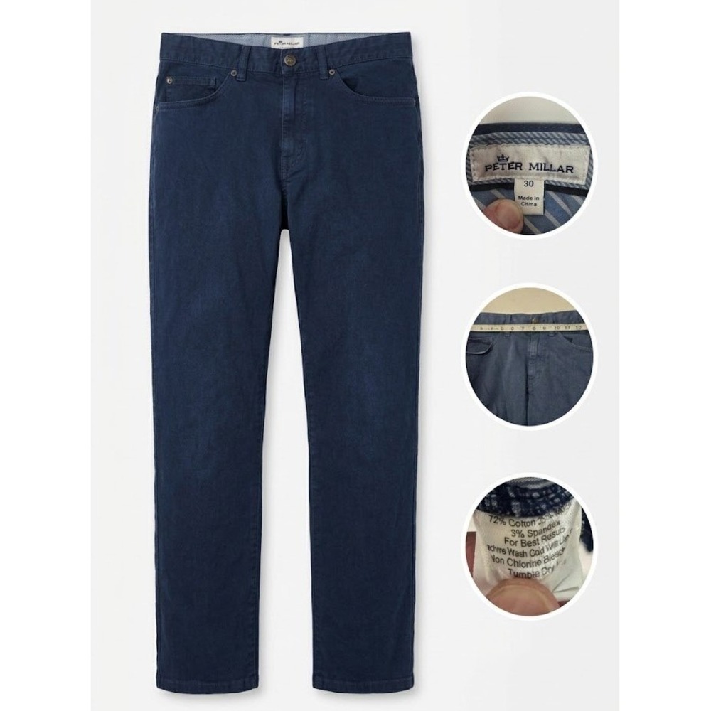 Peter Millar Ultimate Sateen 5 Pocket Pants Mens 30 Navy Blue Stretch Chino Golf